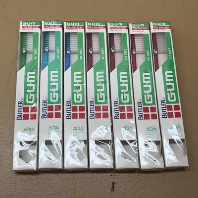 7 GUM Butler 411 Toothbrush Soft Full Size Head Rubber Tip NoS VTG Box - Image 1 of 3