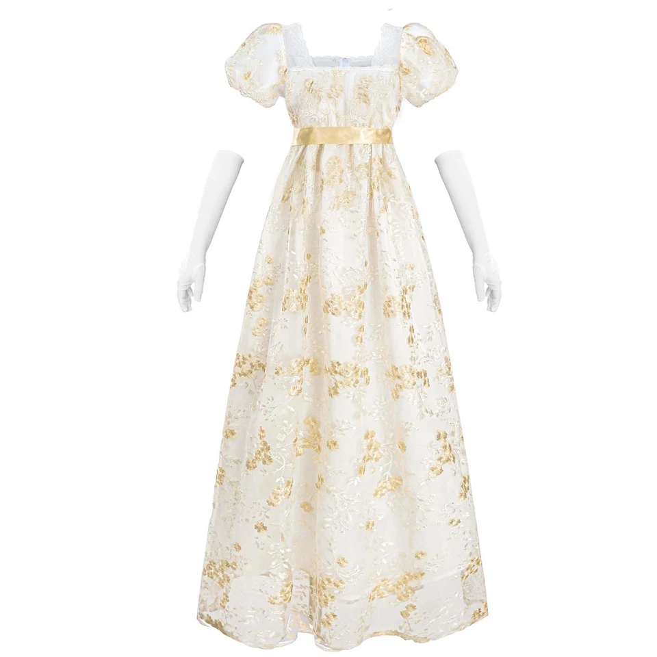 NSPSTT Vestidos Regencia Dorados para Mujer 1800 Vestido Vintage Victoriano Baile Go... Foto 1 de 4