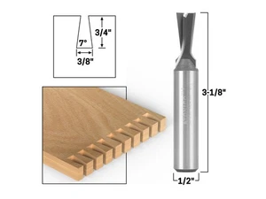 7Â° X 3/8" Solid Carbide Dovetail Router Bit - 1/2" Shank - Yonico 14816 - Picture 1 of 1