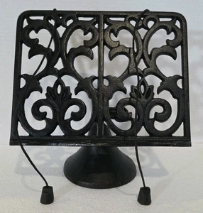 Antiker verstellbarer schwarzer Gusseisen Buch-/Musikständer mit Gewichten 9,5 × 9,5" EUC funktioniert - Bild 1 von 24