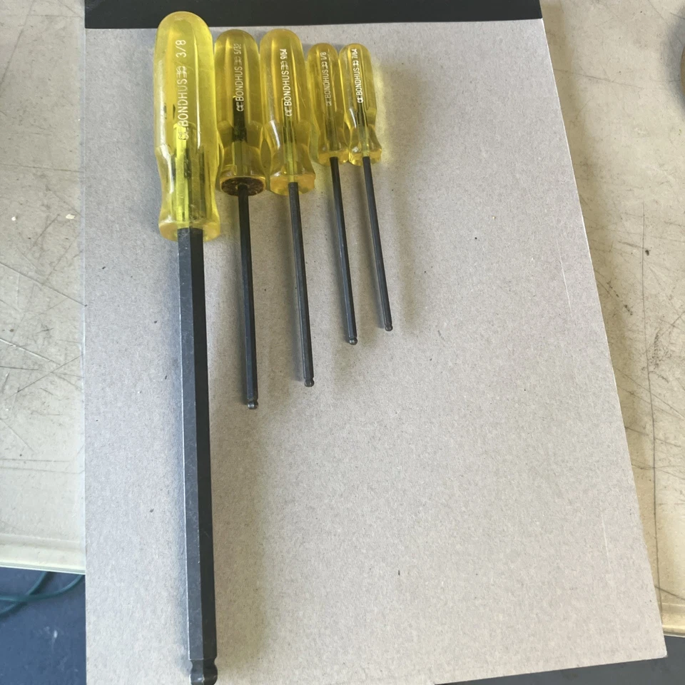 6 vtg BONDHUS HEX BALL END DRIVER ALLEN KEY WRENCH SCREWDRIVER SET 3/8 - 7/64” - Image 1 of 4