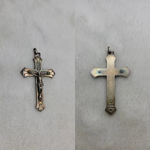 Antico reliquiario croce francese in argento sterling 11/2” crocifisso vintage - Foto 1 di 4