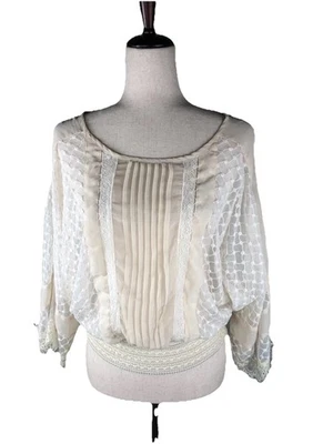 Anthropologie RYU Top Womens Small Cream Peasant Gypsy Bohemian Lace Open Back - Image 1 of 4