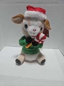 11" Animated Christmas Sitting Goat Holding Lolly Plush w/ Sound Tabletop Decor - Picture 1 of 1