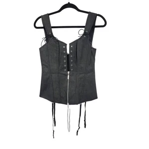 Charmian Womens Renaissance Lace-Up Boned Bustier Corset Garters Sz M Black Goth - Picture 1 of 12