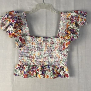 Reset By Jane JSet 120 Sz S Smocked Crop Top Flutter Sleeve Ruffle Babydoll Y2K - Picture 1 of 8