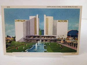 Postal vintage de la Feria Mundial de Chicago 1933 edificio Chrysler Motors sin usar - Imagen 1 de 3