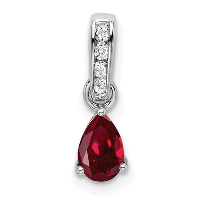 14k White Gold Pear July/Lab Created Ruby and Diamond Pendant 0.52gm L-16.3 mm - Image 1 of 2