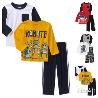 New Boys Toddler 3 pc Garanimals Outfits 2 Tops 1 Bottom Robots Cars Motorbike - Image 1 of 4