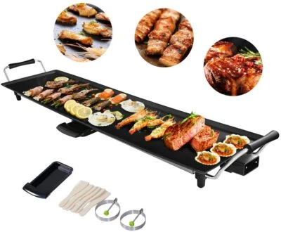 COSTWAY Elektrische Grillplatte 1800W Teppanyaki-Grill Elektrogrill 90x23cm BBQ Grill
