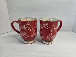 Temptations By Tara Navidad Festivo Floral Encaje Tazas Grandes Copo de Nieve Rojo Verde - Imagen 1 de 6