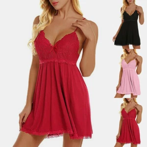 Women Sexy Sleeveless Lace Sleepwear Nightdress Babydoll Nightgown Pajamas Robes - Picture 1 of 23