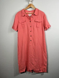 Talbots Irish Linen Shirt Dress Sz 16 Coral Pink - Picture 1 of 9