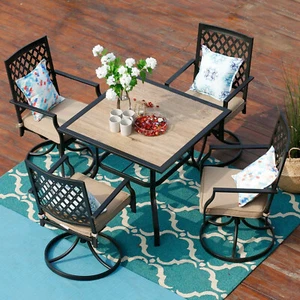 5 Piece Outdoor Patio Furniture Sets Swivel Chairs Garden Laen Dining Table - Picture 1 of 11