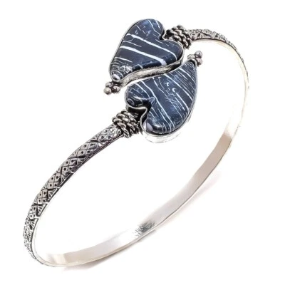 Natural Heart - Zebra Jasper Gemstone 925 Sterling Silver Cuff Bracelet Adst. G5 - Image 1 of 4