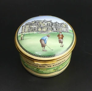 HALCYON DAYS ENAMEL TRINKET BOX 'OLD COURSE ST ANDREWS' GOLF SCENE - Picture 1 of 5