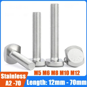M5 M6 M8 M10 M12 Hammer Head T Bolts Square Head Screws A2-70 Stainless Steel - Picture 1 of 8