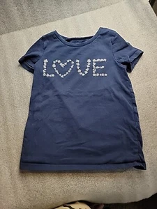 Carters Kid Size 6 Navy T-Shirt With Word Love Written In Daisies - Picture 1 of 5