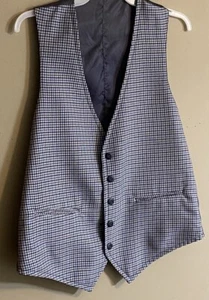 1970s Vintage Reversable Vest / Blue/Checkered / Men’s Medium - Picture 1 of 3
