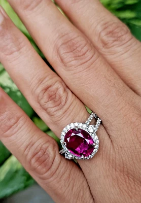 4Ct Oval Turmalin Simulierte Diamant Verlobungsring 14K Weißgold Beschichtet - Bild 1 von 4