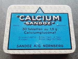 Alte Blechdose Calcium Sandoz A.-G. Nürnberg Blech Dose Werbung - Bild 1 von 5