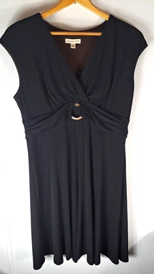 Coldwater Creek Dress Womens Black Stretch Wood Ring V Neck Party Evening 16 - Image 1 of 4