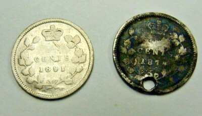 1874 & 1891 CANADA BARGAIN 5 CENTS SILVER COINS, FREE SHIPPING IN USA - Image 1 of 2