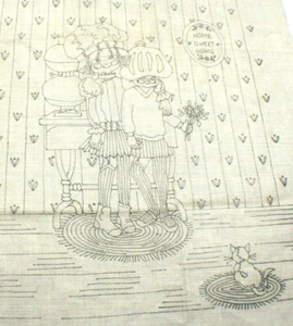 Linen Canvas Stamped W/70's Style Girls And Cat For Embroidery Or Crewel Work - Picture 1 of 6
