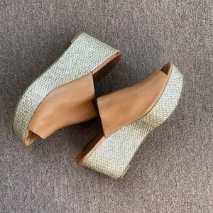 via spiga platform wedge slides leather espadrilles brown size 9 - Picture 1 of 8