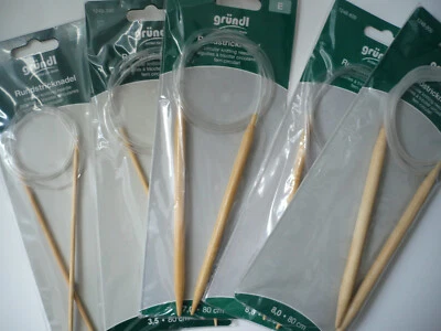 Gründl Rundstricknadeln Bambus Feinstricknadeln 80 cm lang Stärke 3,0 bis 7,0