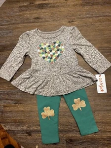 NWT Cat & Jack Baby Girl ST Patrick Day Top Legging Set 12 Mths Shamrock Lucky - Picture 1 of 1