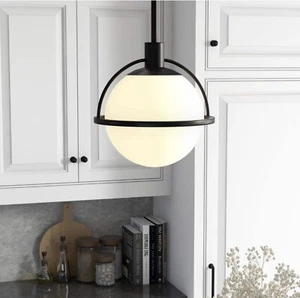 Cieonna 9.38" Wide Pendant with Glass Shade in Blackened Bronze/White Milk 3494 - Picture 1 of 9