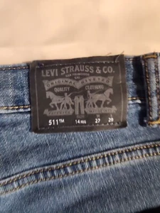 Levis 511 Slim Jeans Youth Boys Size 14 Reg W27xL29 Dark Blue Straight Denim EUC - Picture 1 of 19