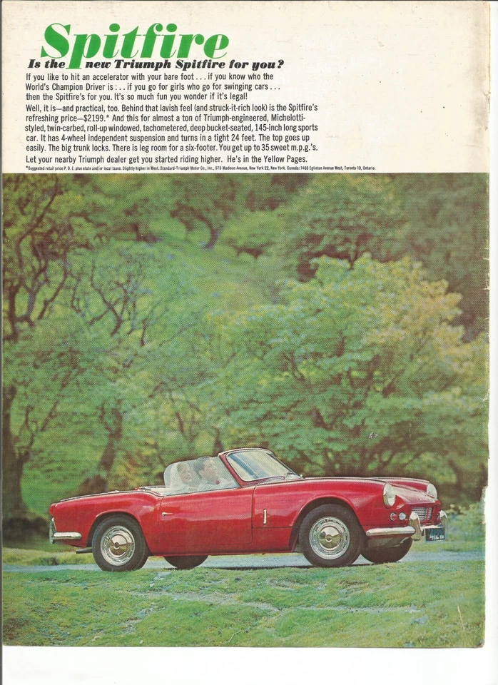 1963 Triumph Spitfire Vintage print ad: "Is the new Triumph Spitfire for you?" - Image 1 of 1