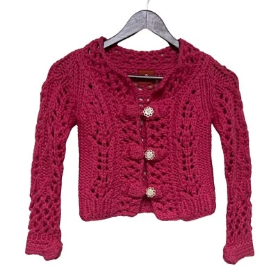 Cárdigan Suéter Lana Oilily Rosa Grueso Tejido Concha Botón Niña Talla 128 Foto 1 de 4