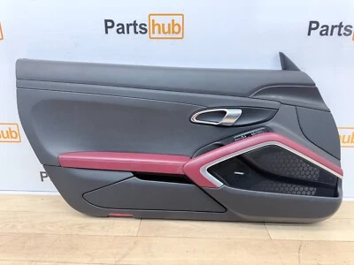 Porsche 718 Cayman S 2018 OEM panel de puerta delantera izquierda cuero negro y rojo #9999 Foto 1 de 4