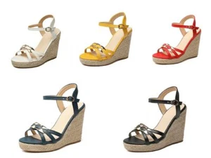 Zapatos para dama Cuero PU Cuña Tacones altos Correa al tobillo Sandalias Plataforma Zapatos Talla - Imagen 1 de 41