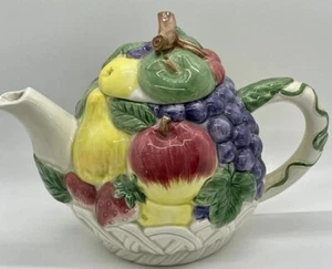 Otagiri handbemalt Obstkorb Teekanne & Deckel geprägt Korbgeflecht ca. 7" - Bild 1 von 5