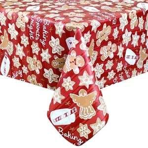 St. Nicholas Square Gingerbread Tablecloth, Christmas Vinyl Table Cover 60x84 in - Picture 1 of 9