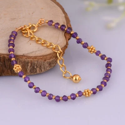 Amethyst Seed Beaded Bracelet, 18k Gold Plated 925 Silver Healing Bracelets - Image 1 of 4