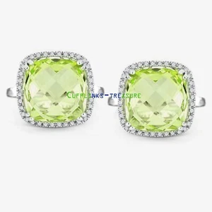 Natural Lemon Quartz  & CZ Gemstones 925 sterling silver Cufflinks for men's #R2 - Picture 1 of 4