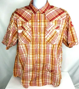 Kanji Mens 4XL[Jap.]/XXL[US] Short Sleeve Shirt, Orange/Rust Plaid EUC - Picture 1 of 11