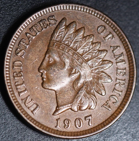 1907 INDIAN HEAD CENT - With LIBERTY & Near 4 DIAMONDS - AU UNC Cover