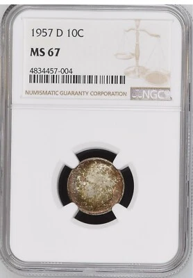 1957-D 10C  Roosevelt Dime NGC MS67   4834457-004 - Image 1 of 2