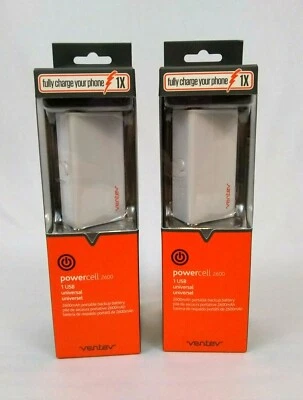 Lot of 2  Ventev Powercell Universal Portable Backup Battery 2600 mAh USB Power  - Image 1 of 4