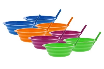 SET OF 8 Arrow Sip-A-Bowl With Built In Straw, 22 Oz, Blue, Pink, Green, Orange - Image 1 of 4