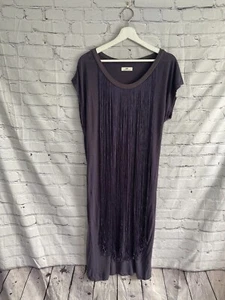 DAY Birger et Mikkelsen Grey Fringed Front Jersey Midi Dress Size Large Pockets - Picture 1 of 9