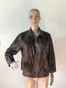 Rubino Rd. Giacca cappotto marrone poli stampa pelle di serpente cerniera lavabile in lavatrice 12/L - Foto 1 di 12