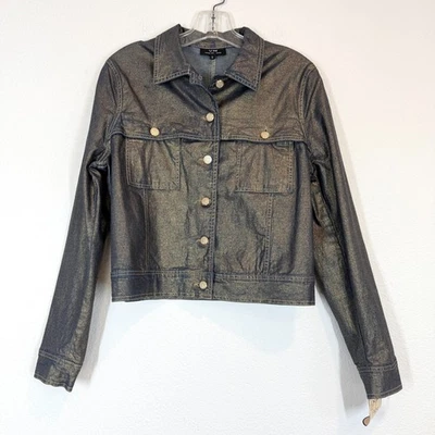 Винтажная джинсовая куртка золотая фольга украшенные стразами акценты вестерн Y2K средний - Изображение 1 из 4