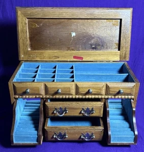 Vtg RARE MELE Blue Velvet Jewelry Box Chest - Picture 1 of 18